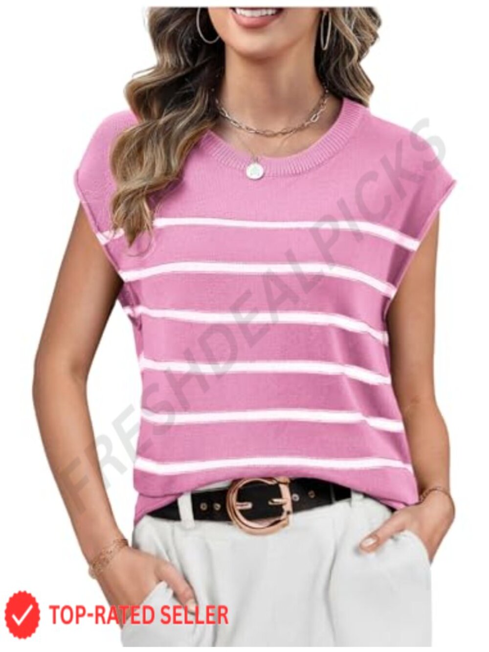 Women's Knit Sleeveless Sweater Vest Viscose Cap Sleeve Pullover Top